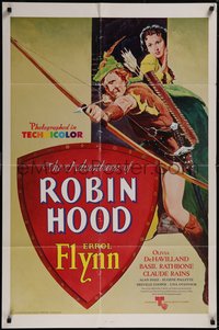 7t0740 ADVENTURES OF ROBIN HOOD 1sh R1976 Flynn as Robin Hood, De Havilland, different art!