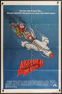 7t0744 AIRPLANE II 1sh 1982 Robert Hays, great wacky art of Santa Claus dragged by plane!