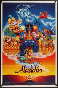 7t0745 ALADDIN DS 1sh 1992 Walt Disney Arabian fantasy cartoon, Calvin Patton & Hom art of cast!