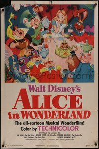 7t0746 ALICE IN WONDERLAND 1sh 1951 Walt Disney Lewis Carroll classic, wonderful tea party art!