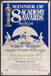 7t0750 AMADEUS awards 1sh 1984 Milos Foreman, Mozart biography, winner of 8 Academy Awards!