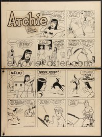 7t0001 ARCHIE COMICS 22x30 original comic strip art 1947 Bob Montana art, horse riding w/ Veronica!