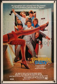 7t0276 BACHELOR PARTY Aust 1sh 1984 wild wacky image of hard partying Tom Hanks & sexy legs, rare!