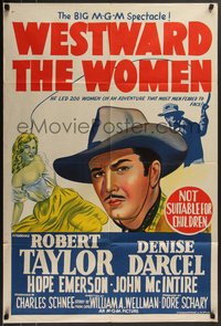 7t0286 WESTWARD THE WOMEN 2nd printing Aust 1sh 1952 Taylor & bride Denise Darcel, ultra rare!