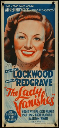 7t0293 LADY VANISHES Aust daybill R1950s Alfred Hitchcock, art of smiling Margaret Lockwood!