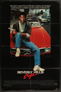 7t0773 BEVERLY HILLS COP NSS style 1sh 1984 great image of detective Eddie Murphy sitting on red Mercedes!