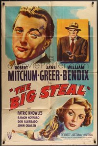 7t0778 BIG STEAL 1sh 1949 great art of Robert Mitchum, Jane Greer & William Bendix with gun!