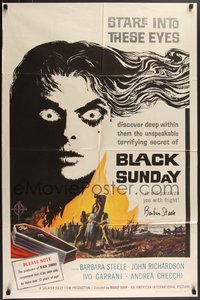 7t0082 BLACK SUNDAY signed 1sh 1961 by Barbara Steele, demon's eyes are hidden unspeakable secret!