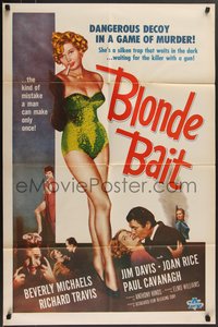 7t0784 BLONDE BAIT 1sh R1950s sexy smoking bad girl Beverly Michaels is a silken trap!