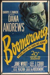 7t0789 BOOMERANG 1sh 1947 great close up art of Dana Andrews, Elia Kazan directed film noir!