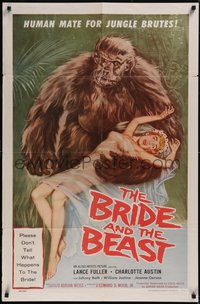 7t0792 BRIDE & THE BEAST 1sh 1958 Ed Wood classic, great art of fake ape holding sexy girl!