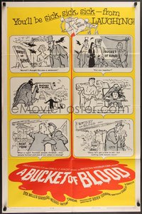 7t0794 BUCKET OF BLOOD 1sh 1959 Roger Corman, AIP, great RLL cartoon comic monster art!