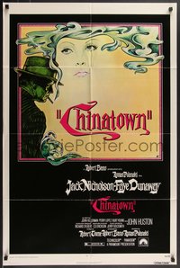 7t0812 CHINATOWN 1sh 1974 Polanski, Jim Pearsall art of smoking Jack Nicholson & Faye Dunaway!