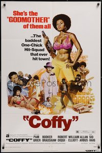 7t0819 COFFY 1sh 1973 sexy art of baddest chick Pam Grier, Jack Hill blaxploitation classic!