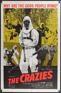 7t0086 CRAZIES signed 1sh 1973 by George A. Romero, Lynn Lowry AND Richard France!