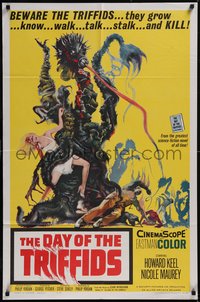 7t0834 DAY OF THE TRIFFIDS 1sh 1962 classic English sci-fi horror, cool art of monster with girl!