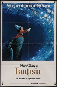 7t0859 FANTASIA 1sh R1977 Walt Disney, wonderful image of Mickey from Sorcerer's Apprentice!