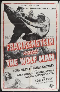 7t0873 FRANKENSTEIN MEETS THE WOLF MAN military 1sh R1950s Lon Chaney, Ilona Massey, Patric Knowles!