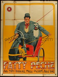 7t0233 COOK French 1p 1920 Roberty art of Fatty Arbuckle and dog on goat-drawn cart, ultra rare!