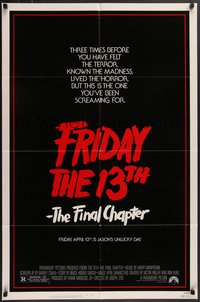 7t0877 FRIDAY THE 13th - THE FINAL CHAPTER 1sh 1984 Part IV, slasher sequel, Jason's unlucky day!