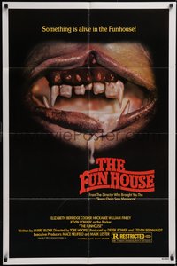 7t0882 FUNHOUSE 1sh 1981 Tobe Hooper, creepy close up of drooling mouth with nasty teeth!