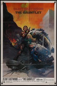 7t0885 GAUNTLET 1sh 1977 Clint Eastwood & Sondra Locke by Frank Frazetta, small credit design!