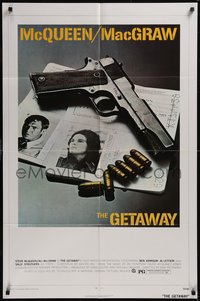 7t0887 GETAWAY 1sh 1972 Steve McQueen, McGraw, Sam Peckinpah, cool gun & passports image!