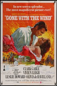 7t0089 GONE WITH THE WIND signed 1sh R1970 by Olivia de Havilland, Ann Rutherford and SIX more!