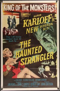 7t0899 HAUNTED STRANGLER 1sh 1958 creepy Boris Karloff marked their death by their wild beauty!