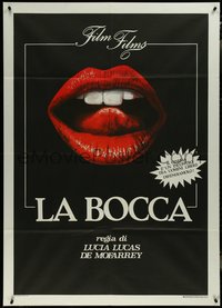 7t0211 LA BOCCA teaser Italian 1p 1991 great art of sexy female mouth showing teeth & tongue, rare!