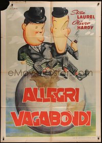 7t0227 WAY OUT WEST Italian 1p R1940s different art of Stan Laurel & Oliver Hardy, ultra rare!