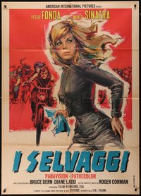 7t0228 WILD ANGELS Italian 1p 1967 different art of sexy Nancy Sinatra & Peter Fonda on motorcycle!