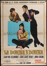 7t0229 WOMAN IS A WOMAN Italian 1p 1961 Jean-Luc Godard, Belmondo, Anna Karina, Symeoni art, rare!