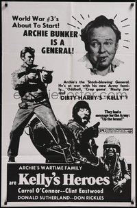 7t0932 KELLY'S HEROES 1sh R1970s Archie Bunker billed at top, Dirty Harry mentioned, rare!