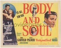 7t0305 BODY & SOUL TC 1947 art of boxer John Garfield, Lilli Palmer & Hazel Brooks, Robert Rossen!