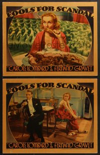 7t0710 FOOLS FOR SCANDAL 2 LCs 1938 sexy Carole Lombard eating turkey & w/ Ralph Bellamy, ultra rare!