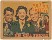 7t0395 HIS GIRL FRIDAY LC 1940 best c/u of Cary Grant, Rosalind Russell & Ralph Bellamy winking!