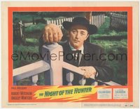 7t0428 NIGHT OF THE HUNTER LC #3 1955 classic Robert Mitchum portrait showing his love & hate hands!