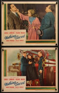 7t0721 NOTHING SACRED 2 LCs 1937 Connolly watches Carole Lombard punch March + fire truck!