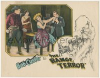 7t0442 RANGE TERROR LC 1925 cowboy Bob Custer glares at gambler kissing woman's hand, ultra rare!