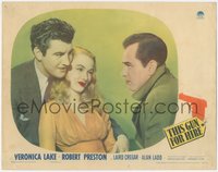 7t0455 THIS GUN FOR HIRE LC 1942 c/u of Alan Ladd with sexy Veronica Lake & Robert Preston, rare!