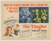 7t0027 TINGLER signed TC 1959 by Vincent Price, directed by William Castle, classic B-movie!