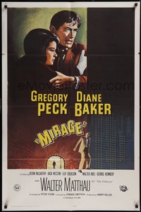 7t0963 MIRAGE 1sh 1965 cool artwork of Gregory Peck & Diane Baker!