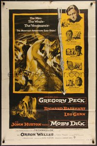 7t0966 MOBY DICK 1sh 1956 John Huston, great art of Gregory Peck & the giant whale!