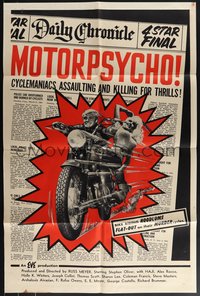 7t0974 MOTORPSYCHO 1sh 1965 Russ Meyer motorcycle classic, maniacs assaulting & killing for thrills!