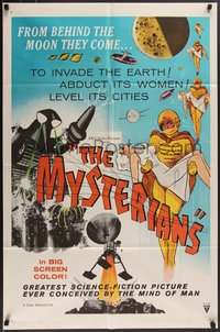 7t0979 MYSTERIANS 1sh 1959 they're abducting Earth's women & leveling its cities, RKO printing!