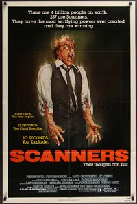 7t1051 SCANNERS 1sh 1981 David Cronenberg, in 20 seconds your head explodes, cool art by Joann!