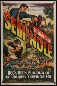 7t1062 SEMINOLE 1sh 1953 Rock Hudson, Native American Anthony Quinn, Barbara Hale, Boetticher