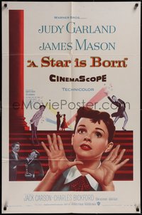 7t1097 STAR IS BORN 1sh 1954 great close up art of Judy Garland, James Mason, classic!