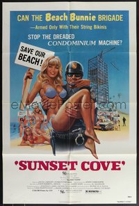 7t1108 SUNSET COVE 1sh 1978 John Carradine, great C.W. Taylor art of sexy bikini girl & cop!